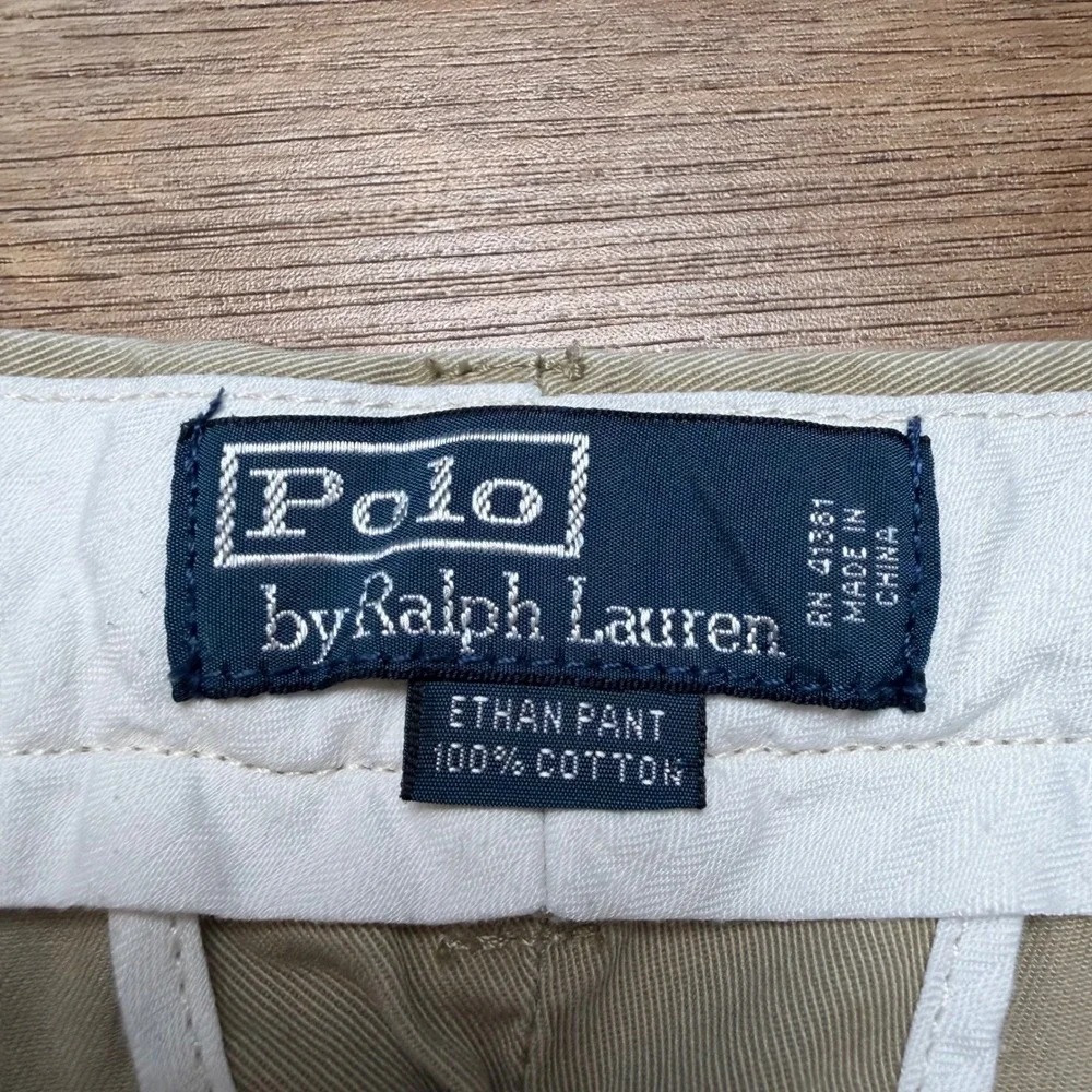 Polo Ralph Lauren Ethan Pant Mens 38x32 Khaki Tan Pleated Cotton Chino Trousers